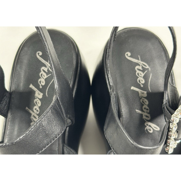 Free People Brooklyn Ankle Strap Black Leather Platform Sandals Womens 6.5 New - Picture 8 of 9